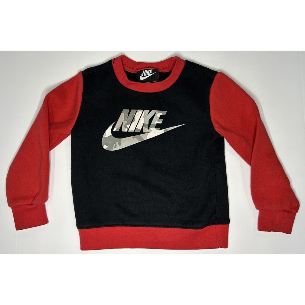Nike Sweatshirt Boys Size 2T Camo Logo Pullover Red Black Sports